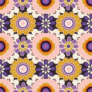 70´s  Vintage Colourful Retro Tile Pattern  - Orange, Pink, Purple and Mustard - Mid Size