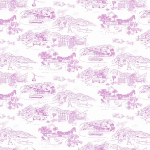 PALM SPRINGS MID-CENTURY TOILE - MUTED PINK ON WHITE, SMALL SCALE