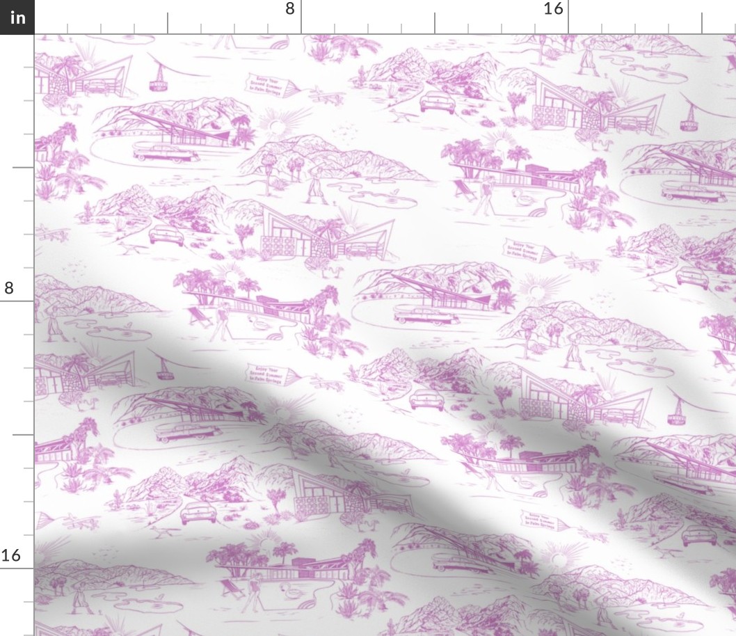 PALM SPRINGS MID-CENTURY TOILE - MUTED PINK ON WHITE, SMALL SCALE