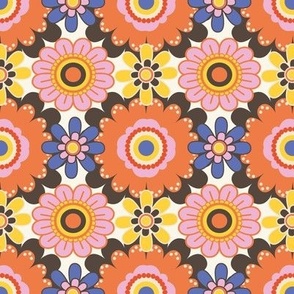 70´s  Vintage Colourful Retro Tile Pattern  -  Orange, Yellow, Pink and blue -Mid Size