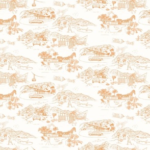 PALM SPRINGS MID-CENTURY TOILE - MUTED ORANGE ON WARM WHITE, SMALL SCALE