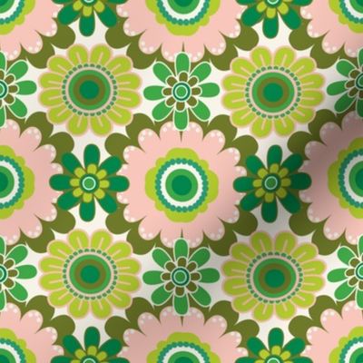 70´s  Vintage Colourful Retro Tile Pattern  - Greens and Pinks - Mid Size