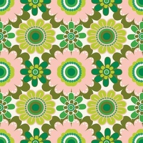 70´s  Vintage Colourful Retro Tile Pattern  - Greens and Pinks - Mid Size