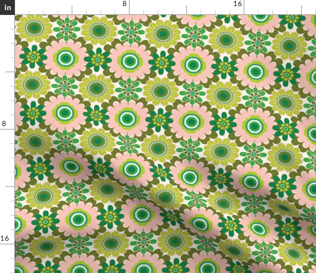 70´s  Vintage Colourful Retro Tile Pattern  - Greens and Pinks - Mid Size