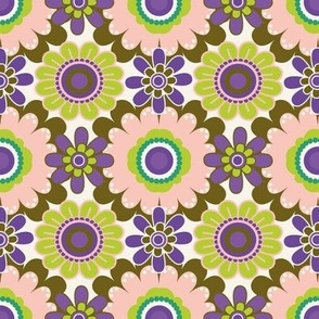 70´s  Vintage Colourful Retro Tile Pattern  - Greens, purple and soft pink - Mid Size