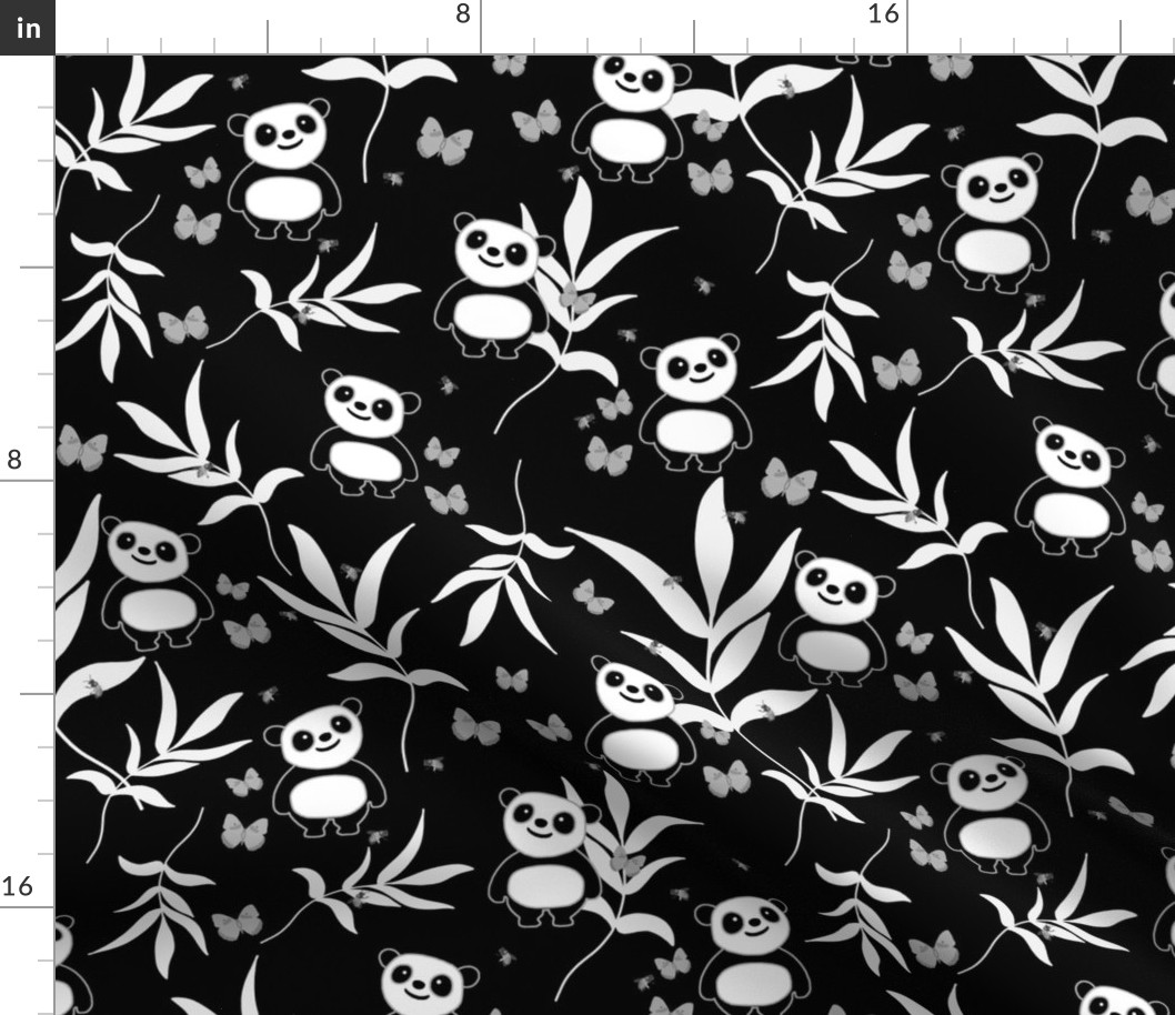 Peta Panda & Friends - greyscale on black, Large 