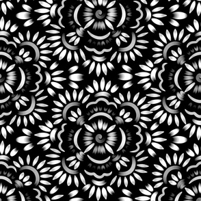 Beautiful Midnight  Cosmic Forest Flower -  Avatar Spirit Life -  Ancient Fantasy Glowing Secret Garden - Wonderland Ornamental Petal Mood - Dark Black White Neutral Light  Silver Gray -  Large