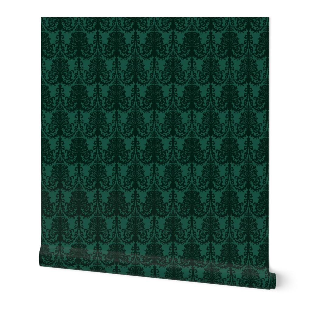 Damask Arsenic & Dark Green 18thC Regency Baroque Rococco