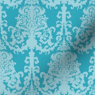 Light Blue & Turquoise Damask 18thC Regency Baroque Rococo