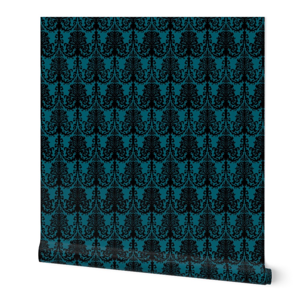 Teal & Black Damask 18thC Regency Baroque Rococco