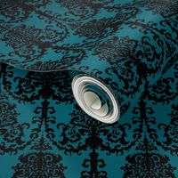 Teal & Black Damask 18thC Regency Baroque Rococco