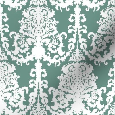 White & Light Sage Green Damask 18thC Regency Baroque Rococo