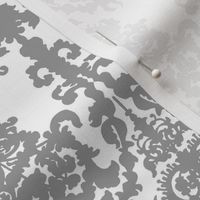 White & Light Gray Damask 18th Century Regency Baroque Rococo