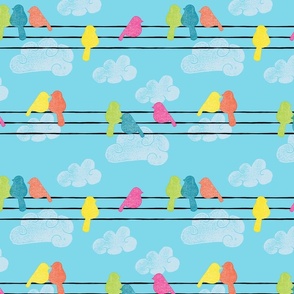 Colorful Birds on a Wire - Daytime - Large Scale