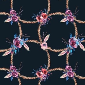 Vintage Boho Flowers, Rope on Black