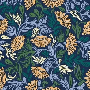 Bright Vibrant Florals in blue, orange and green