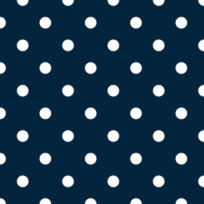 1 inch Classic Navy Blue Polkadots on White