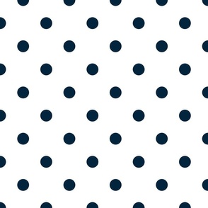 1 inch Classic Navy Blue Polkadots on White