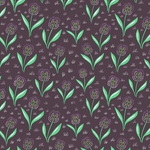 alien monkey flowers - green and purple - extra small