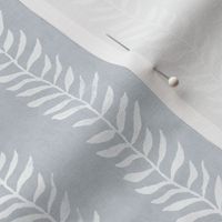 Botanical Block Print, White on Silver Mist | Leaf pattern fabric from original block print, neutral decor, block printed plant fabric, gray fabric, gray and white.