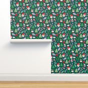 Merry Christmas winter wonderland with pudding candy canes and coffee holiday snacks seasonal kids design vintage mint green teal red
