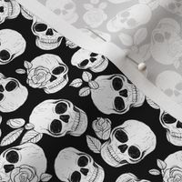 Day of the dead - Skulls and roses halloween skeleton design boho style black and white monochrome sketched SMALL
