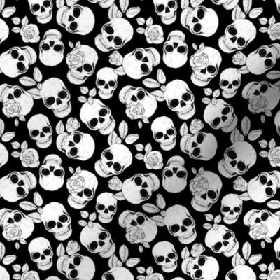 Day of the dead - Skulls and roses halloween skeleton design boho style black and white monochrome sketched SMALL