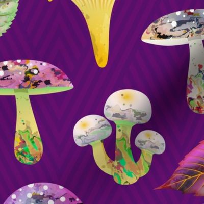 Mushrooms and Leaves Purple