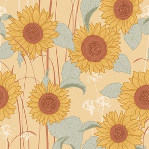 Vincents Sunflowers | corn yellow | terracotta grasses | 18"