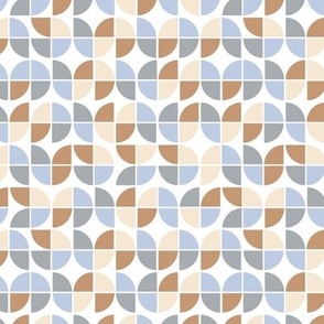 Retro mid-century fifties style geometric pattern groovy vintage palette cool blue beige tan on white winter palette