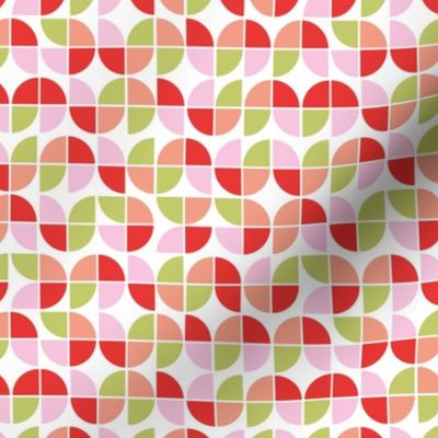 Retro mid-century fifties style geometric pattern groovy vintage palette bright red pink orange green on white christmas seasonal palette