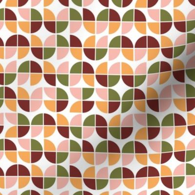Retro mid-century fifties style geometric pattern groovy vintage palette olive blush pink orange burgundy on white