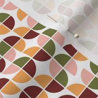 Retro mid-century fifties style geometric pattern groovy vintage palette olive blush pink orange burgundy on white