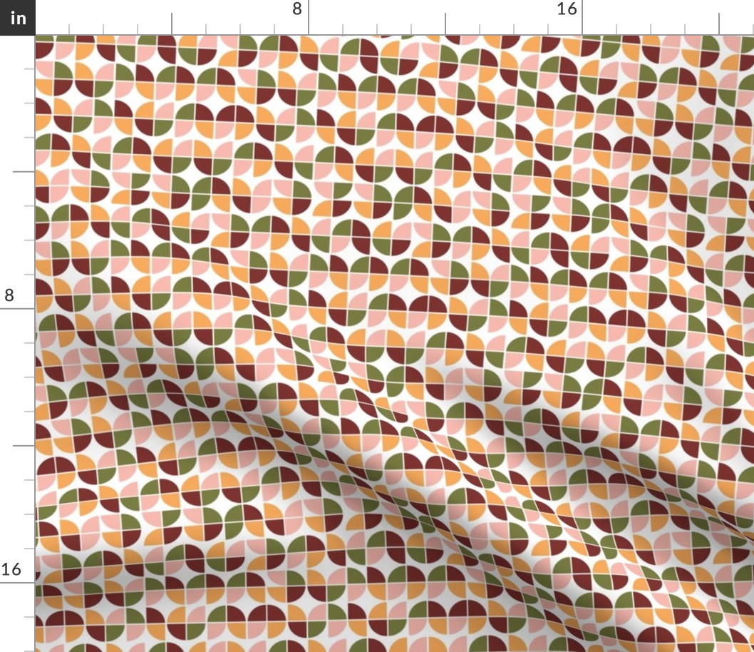 Retro mid-century fifties style geometric pattern groovy vintage palette olive blush pink orange burgundy on white