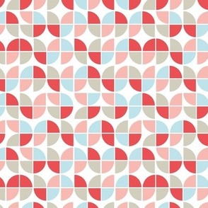 Retro mid-century fifties style geometric pattern groovy vintage palette pink red blue gray on white