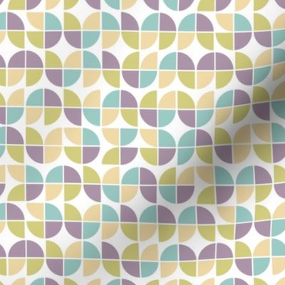 Retro mid-century fifties style geometric pattern groovy vintage palette lilac purple lime green blue on white