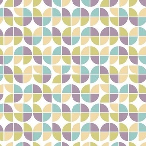 Retro mid-century fifties style geometric pattern groovy vintage palette lilac purple lime green blue on white