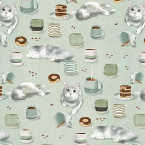 I Love Coffee and Cats -on light teal (medium scale)