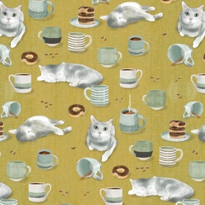 I Love Coffee and Cats -on mustard (medium scale)