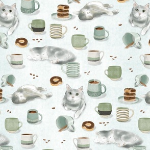 I Love Coffee and Cats-on light teal texture  (medium scale)