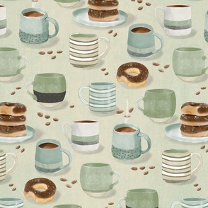 I Love Coffee-light green yellow with white and blue texture (large scale)