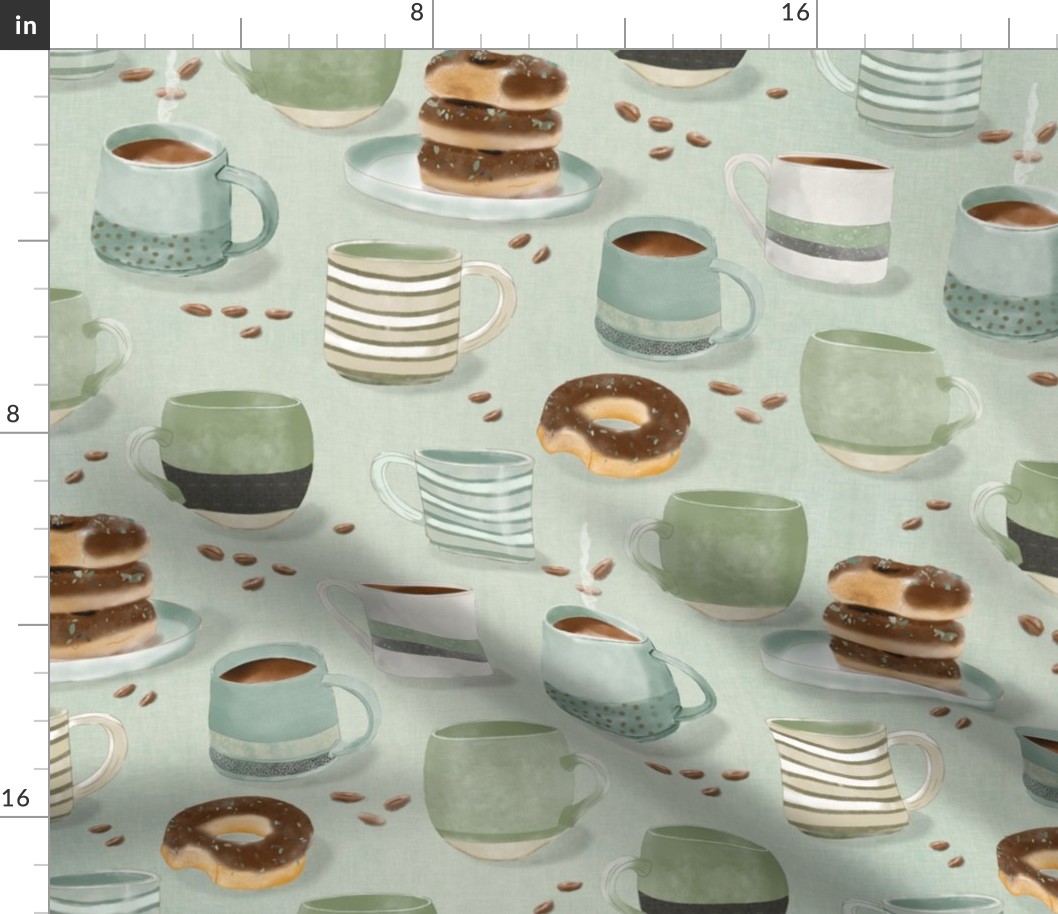 I Love Coffee-on teal with white and blue texture (large scale)