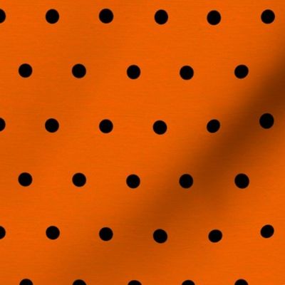 Halloween Orange and Black Polka Dots, Black dots on Orange with Linen Texture