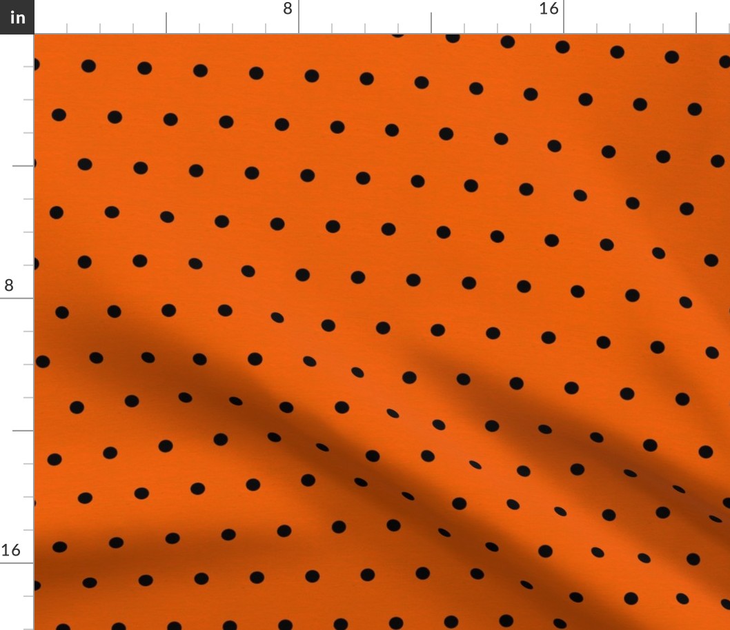 Halloween Orange and Black Polka Dots, Black dots on Orange with Linen Texture