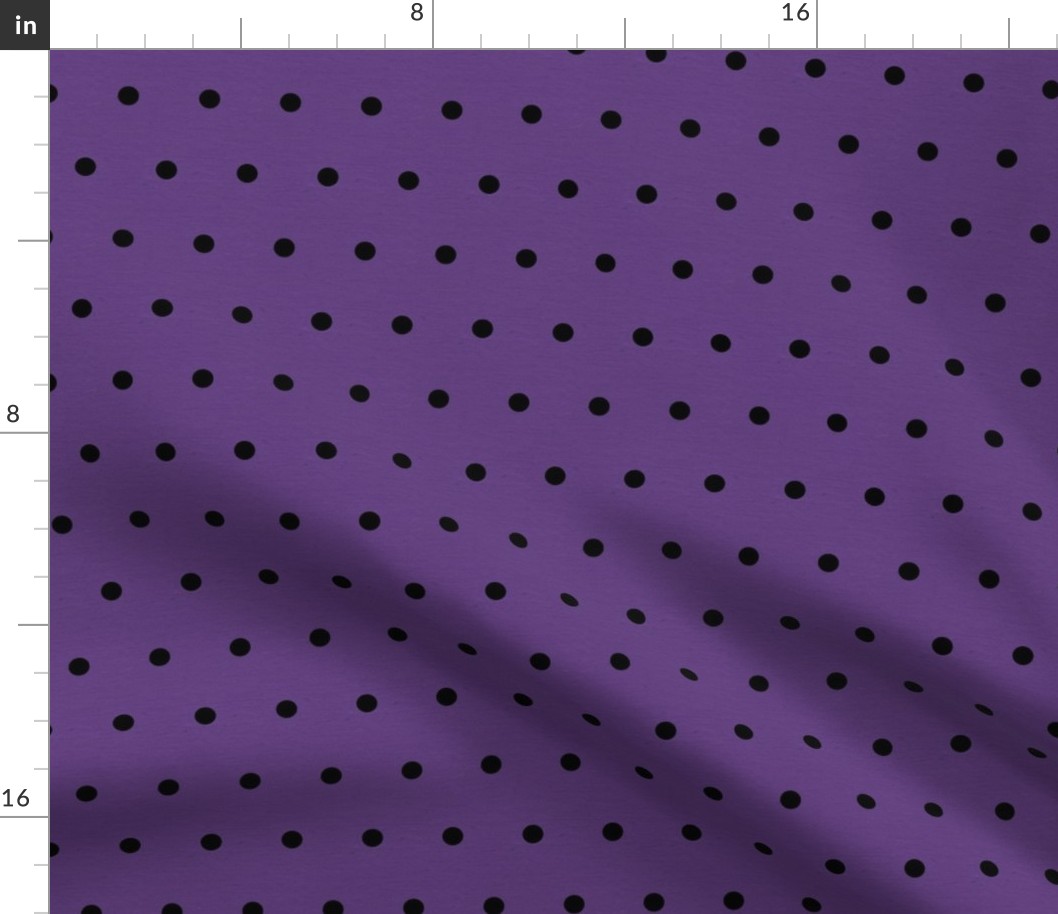Halloween Black and Purple Polka Dots, Black dots on Purple with Linen Texture