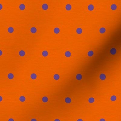 Halloween Orange and Purple Polka Dots, Purple dots on Orange with Linen Texture