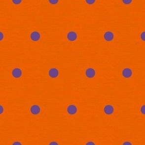 Halloween Orange and Purple Polka Dots, Purple dots on Orange with Linen Texture