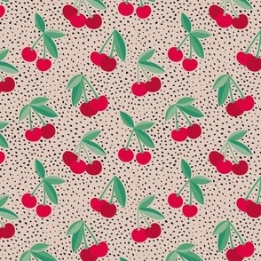 Little Cherry garden - summer boho spots fruit design kids food design red green on tan beige