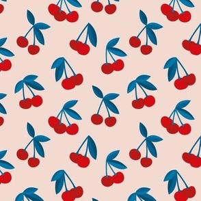 Little Cherry garden - summer boho fruit design kids food design USA traditional American flag colors red blue on nude blush
