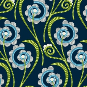 Swirly and Striped Flowers 12x12 on Navy